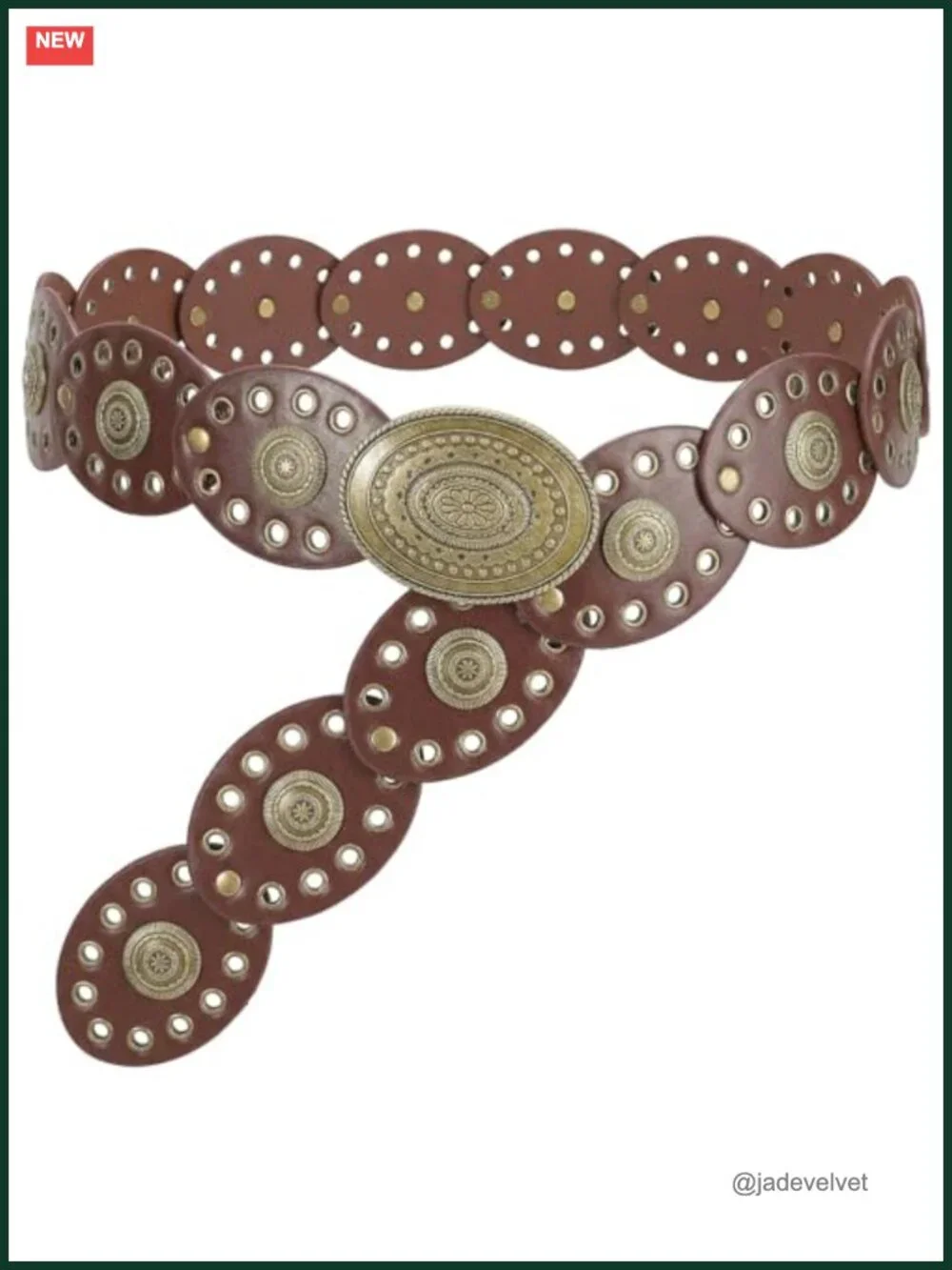 Vintage Western Disc Concho Belt PU Leather Wide Oval Hollow